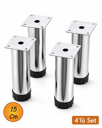 15 Cm Krom Mobilya Ayağı 4’lü Set Ayarlanabilir Tabanlı Metal Dolap Masa Ayağı