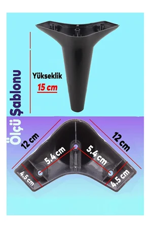 Siyah Konik Mobilya Ayağı 4’lü Set – Koltuk, Kanepe ve Dolap Ayağı