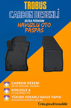 Fiat FiOriNo DiZel Panelvan 2020 Ve Sonrasi Carbon Desen Havuzlu Paspas | Kaymaz & Koku Yapmaz