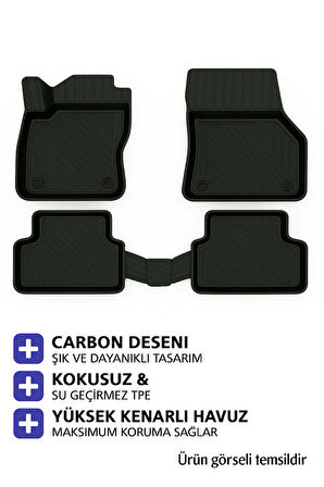 Peugeot 2008 2025 Carbon Desen Havuzlu Paspas | Kaymaz & Koku Yapmaz