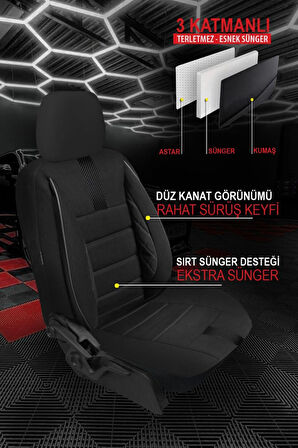 Audi A3 Sedan 2013-2015 Aracınıza Uyumlu Siyah Deluxe Carbon Deri Serisi
