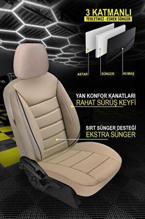 Ford Focus 3 2011-2018 Aracınıza Uyumlu JetDrive Deri Koltuk Kılııfı Bej