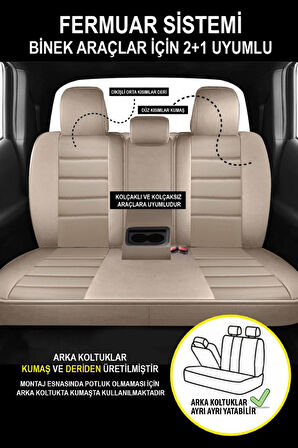 Ford Focus 3 2011-2018 Aracınıza Uyumlu JetDrive Deri Koltuk Kılııfı Bej