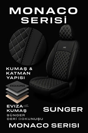 Toyota Auris 2 2013 ve Sonrası Monaco Serisi Eviza Siyah Beyaz Koltuk Kılıfı