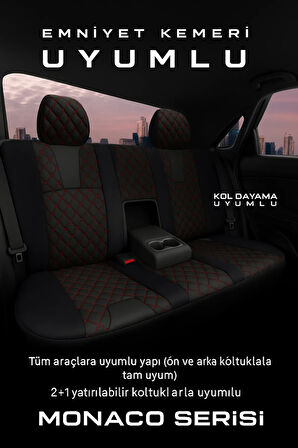 Seat Leon 2013 ve Sonrası Monaco Serisi Eviza Siyah Kırmızı Koltuk Kılıfı