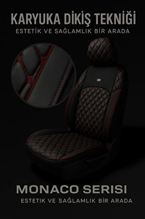 Volksagen Golf - 7 Conforline-Hidline 2013-2020 Monaco Serisi Eviza Siyah Kırmızı Koltuk Kılıfı