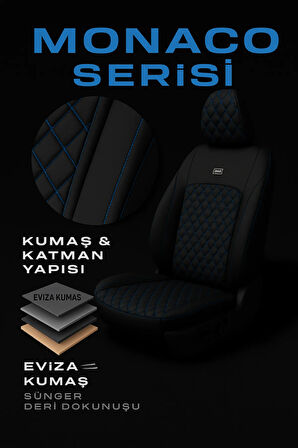 Ford Fiesta Sedan 2002–2012 Monaco Serisi Eviza Siyah Mavi Koltuk Kılıfı