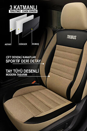 Tegin Üniversal Saren Serisi Oto Koltuk Kılıfı 5’li Set – Airbag & Kolçak Uyumlu, 3 Katman, Pike+Lakost+Deri