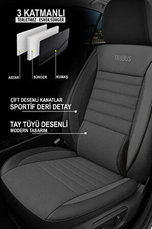 Tegin Üniversal Saren Serisi Oto Koltuk Kılıfı 5’li Set – Airbag & Kolçak Uyumlu, 3 Katman, Pike+Lakost+Deri
