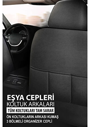Tegin Üniversal Saren Serisi Oto Koltuk Kılıfı 5’li Set – Airbag & Kolçak Uyumlu, 3 Katman, Pike+Lakost+Deri