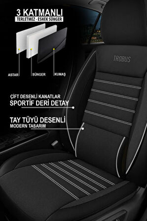 Tegin Üniversal Saren Serisi Oto Koltuk Kılıfı 5’li Set – Airbag & Kolçak Uyumlu, 3 Katman, Pike+Lakost+Deri