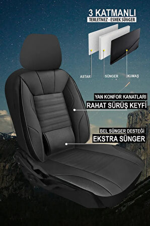 Kia Cerato Sedan 2007-2012  Aracınıza Uyumlu Siyah Sarp Serisi Bel Destekli Kılıf