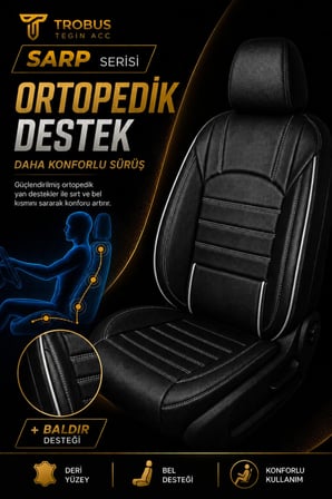 Dacia Dokker Hafif Ticari 2016-2021 Aracınıza Uyumlu Siyah Beyaz Sarp Serisi Bel Destekli Kılıf
