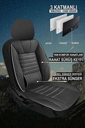 Opel Vectra C Kasa / Sedan 2004-2008   Aracınıza Uyumlu Siyah Beyaz Sarp Serisi Bel Destekli Kılıf