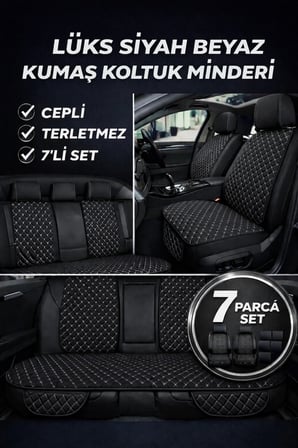 Suzuki Swift 2006-2011 Uyumlu Kumaş Koltuk Minderi Kapitone Desen Terletmez Yedili Siyah Beyaz