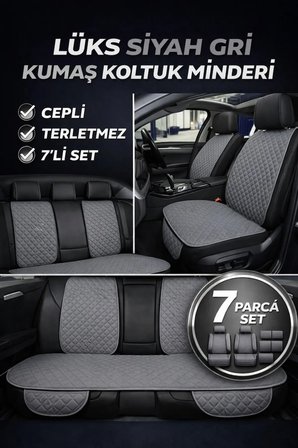 Skoda Octavia Sedan 2004–2020 Uyumlu Kumaş Koltuk Minderi Kapitone Desen Terletmez Yedili Gri