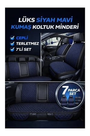 Üniversal Uyumlu Kumaş Koltuk Minderi Kapitone Desen Terletmez Yedili Siyah Mavi