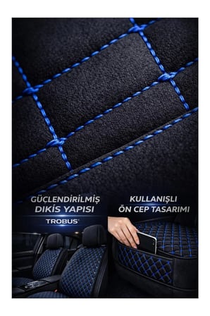 Üniversal Uyumlu Kumaş Koltuk Minderi Kapitone Desen Terletmez Yedili Siyah Mavi