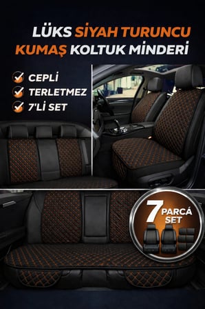 Citroen C4 2016-2020 Uyumlu Kumaş Koltuk Minderi Kapitone Desen Terletmez Yedili Siyah Turuncu