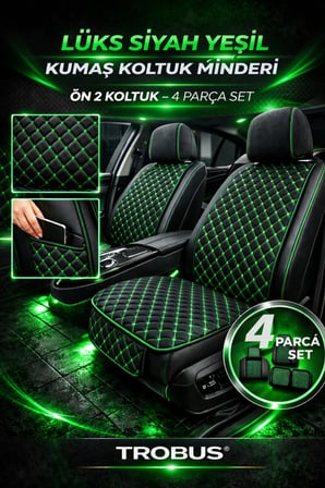 Kia Stonic 2017–2024 Uyumlu Kumaş Koltuk Minderi Kapitone Desen Terletmez Yedili Siyah Yeşil
