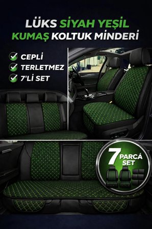 Skoda Octavia Sedan 2004–2020 Uyumlu Kumaş Koltuk Minderi Kapitone Desen Terletmez Yedili Siyah Yeşi