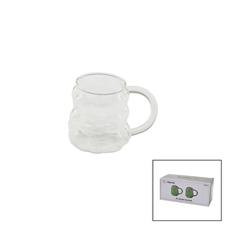 2pcs  Üzüm - Kabarcıklı Kulplu Cam Bardak Termisil - Isıya Dayanıklı Borosilikat350ml