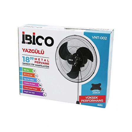 18 İnç 45.7cm Sanayi Tipi Ayaklı Vantilatör 3 Kademe Hız - 3 Metal Kanat 80w 140cm Yükseklik Vnt-002