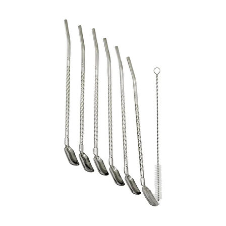 7pcs - 6pipet + 1temizleme Fırça  Çelk Kaşıklı Pipet