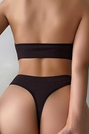 Kadın Kahverengi Seamless Tanga Sütyen Takım