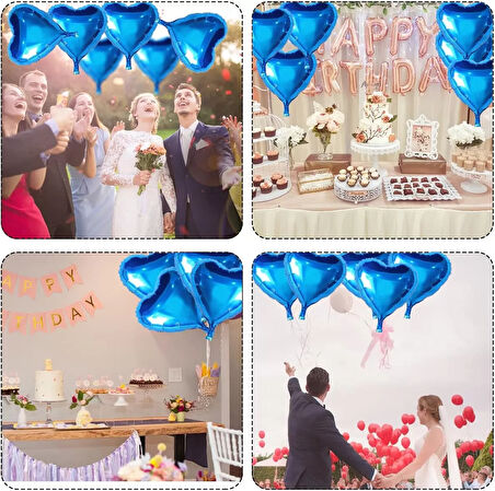 Metalize Parlak Mavi Kalp Şekilli Uçan Balon Folyo 18 İnç 45 Cm 25 Adet