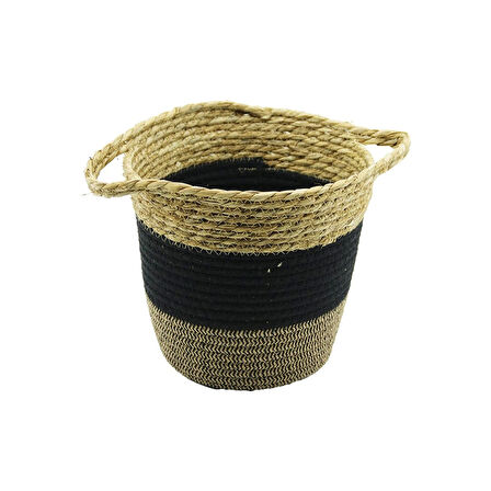 2ın1=ip Örgülü - Hasırçift Kulplu Sepet - Organizer Ç-taban:17cm--ağız:24cm - Y: 22cm