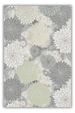 Çiçek Desenli Krem Halı Dijital Baskılı Dokuma Kaymaz Tabanlı Yıkanabilir Salon Salon Halısı