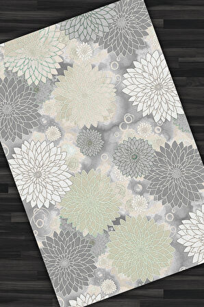 Çiçek Desenli Krem Halı Dijital Baskılı Dokuma Kaymaz Tabanlı Yıkanabilir Salon Salon Halısı