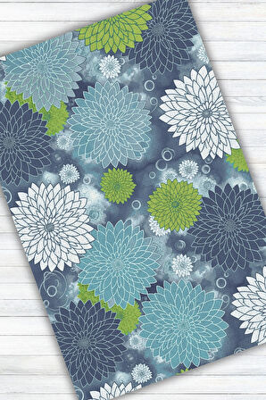 Mavi Çiçek Desenli Halı Dijital Baskılı Dokuma Kaymaz Tabanlı Yıkanabilir Salon Salon Halısı