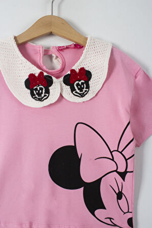 Nakış İşlemeli Minnie Detaylı Bebe Yaka Kız Çocuk Taytlı 2 li Takım