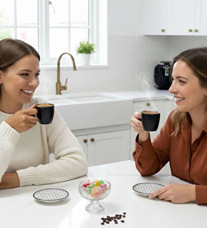 6 Kişilik Seramik 80ml Türk Kahve Fincan Seti Dijital Baskılı Bulaşık Makinasında Yıkanabilir