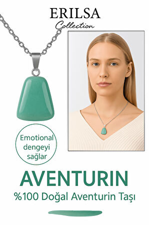 Sertifikalı AAA+ Aventurin Taşı Kolye – Beşgen Model, Gümüş Aparatlı