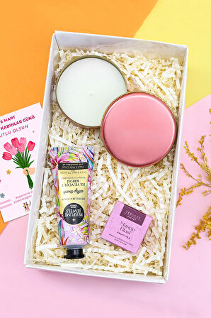 Eyüp Sabri Tuncer El ve Vücut Kremi & Teashop Bitki Çayı & Pembe Metal Kutulu Mum Kadına Hediye Seti