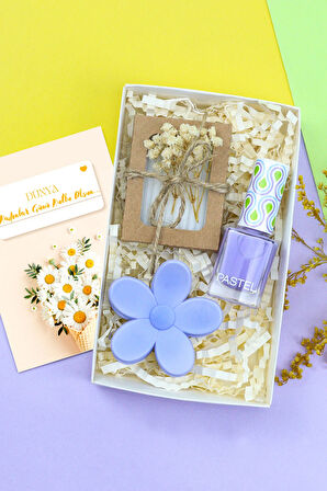 Papatya Mandal Toka & Pastel Oje & Özel Kutulu Mini Sabun Hediye Seti