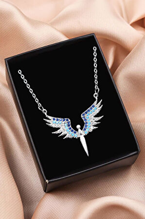 Love Tasarımlı Kupa & Mavi Taşlı Mikail Melek Kolye Hediye Seti