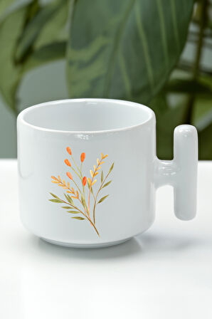 Çiçek T Kupa & Turuncu Çiçek Fular & Mini Kolonya & Mini Sabun & Bambu Yıldız Anahtarlık Hediye Seti