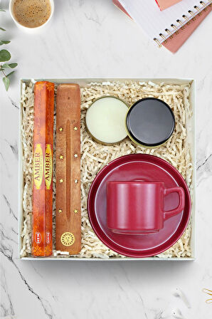 Siyah Metal Kutulu Mum & Fincan & Çubuk Tütsü  Seti