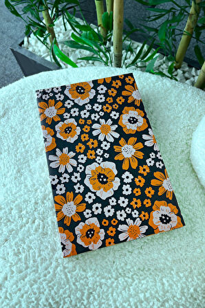 Turuncu Baskılı Defter & Kalem & Lacivert Dereceli 350 ML Çelik Termos Hediye Seti