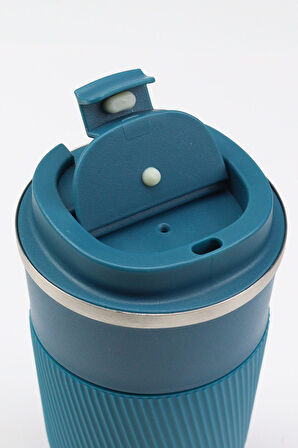 Mavi 500 ML Çelik Termos & Diamond Kalem & Beyaz Çiçekli Defter Hediye Seti