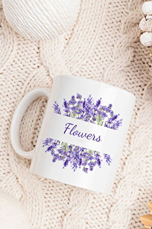 Beyaz Çiçekli Tasarım Defter & Diamond Kalem & Tasarım Kupa & Mor Fular Hediye Seti