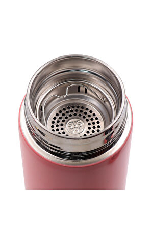 Pembe Dereceli Termos & Pembe Papatya Defter & Gümüş Renk Detaylı Beyaz Tükenmez Kalem Hediye Seti