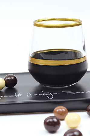 Siyah Seramik Fincan & Tek İçimlik Türk Kahvesi & Gold Detaylı Kahve Yanı Su Bardağı Hediye Seti