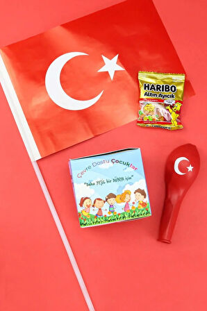 Türk Bayrağı & Mini Haribo Altın Ayıcık & Balon & Çocuk Dikim Kiti 23 Nisan Hediye Seti