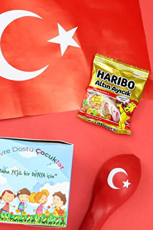 Türk Bayrağı & Mini Haribo Altın Ayıcık & Balon & Çocuk Dikim Kiti 23 Nisan Hediye Seti