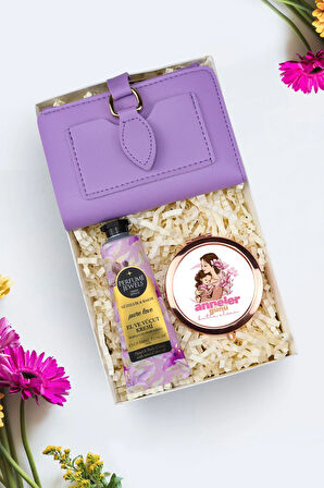 El Aynası & Mor Yumuşak Deri Kartlık Cüzdan & Eyüp Sabri Tuncer El Kremi Hediye Seti
